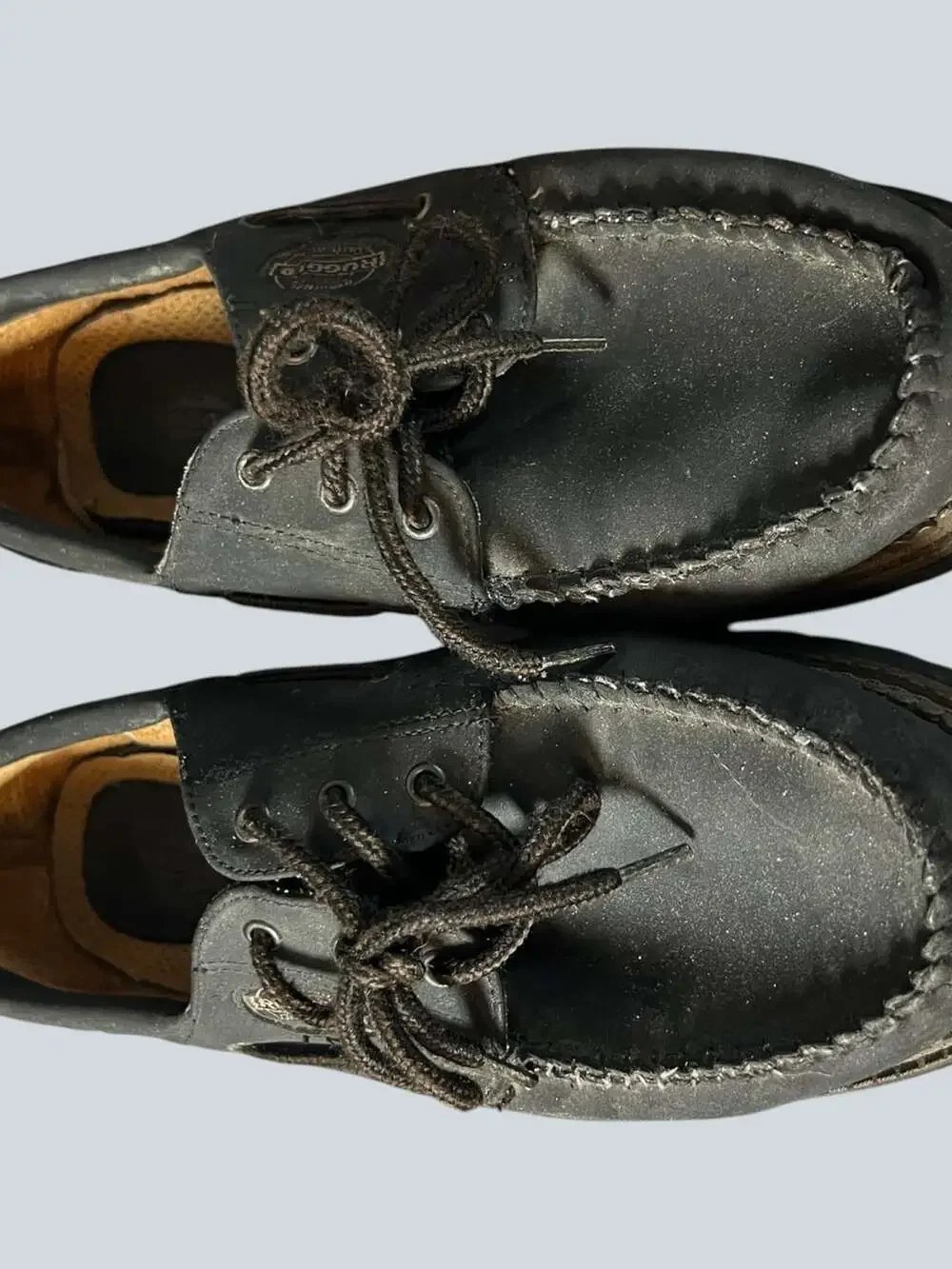 Original Rugged Outback Black Faux Leather Moc Toe Boat Shoes